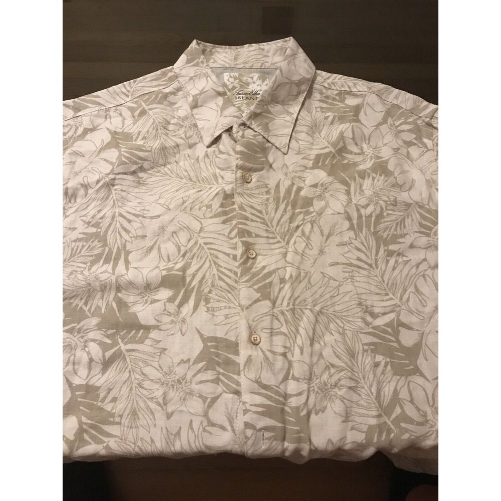 TASSO ELBA ISLAND Silk Linen Short Sleeve Hawaiian Camp Shirt Beige‎ Brown XL